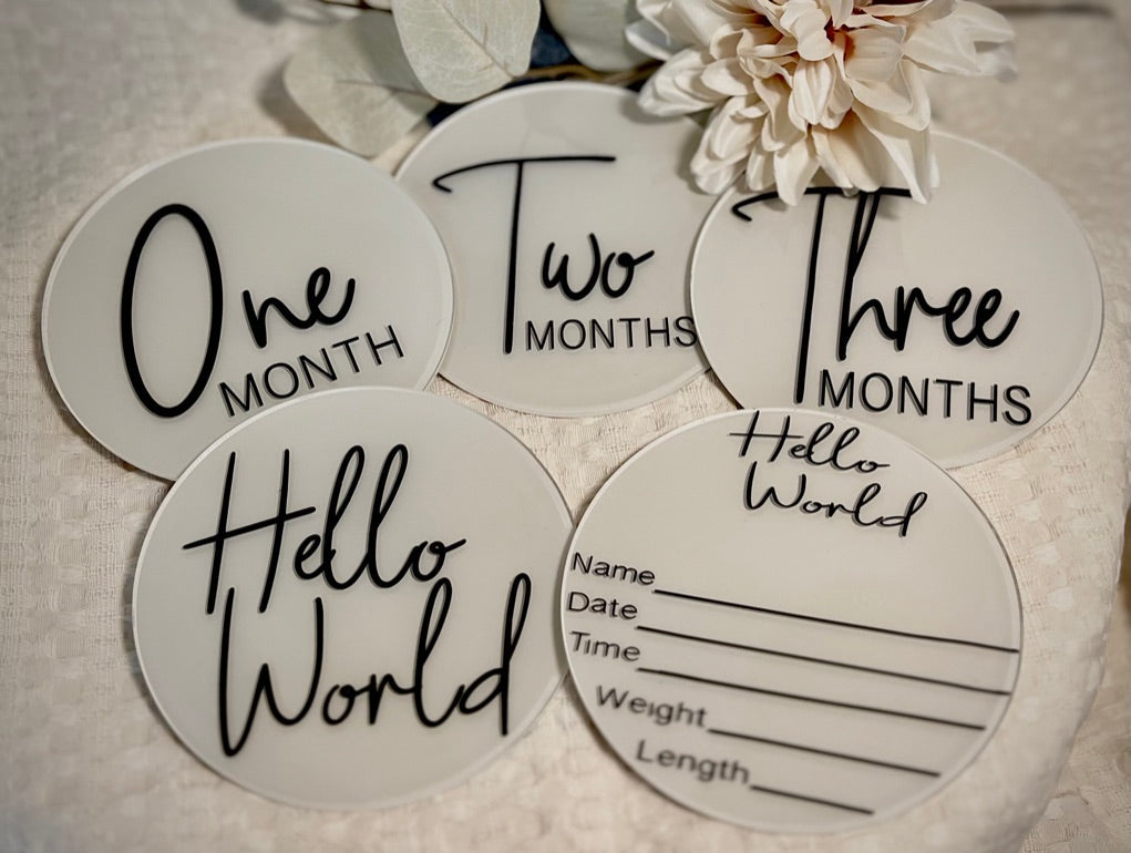 WHOLESALE- "Hello World" Acrylic Birth Announcement Sign Set