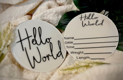 "Hello World" Acrylic Birth Announcement Sign Set