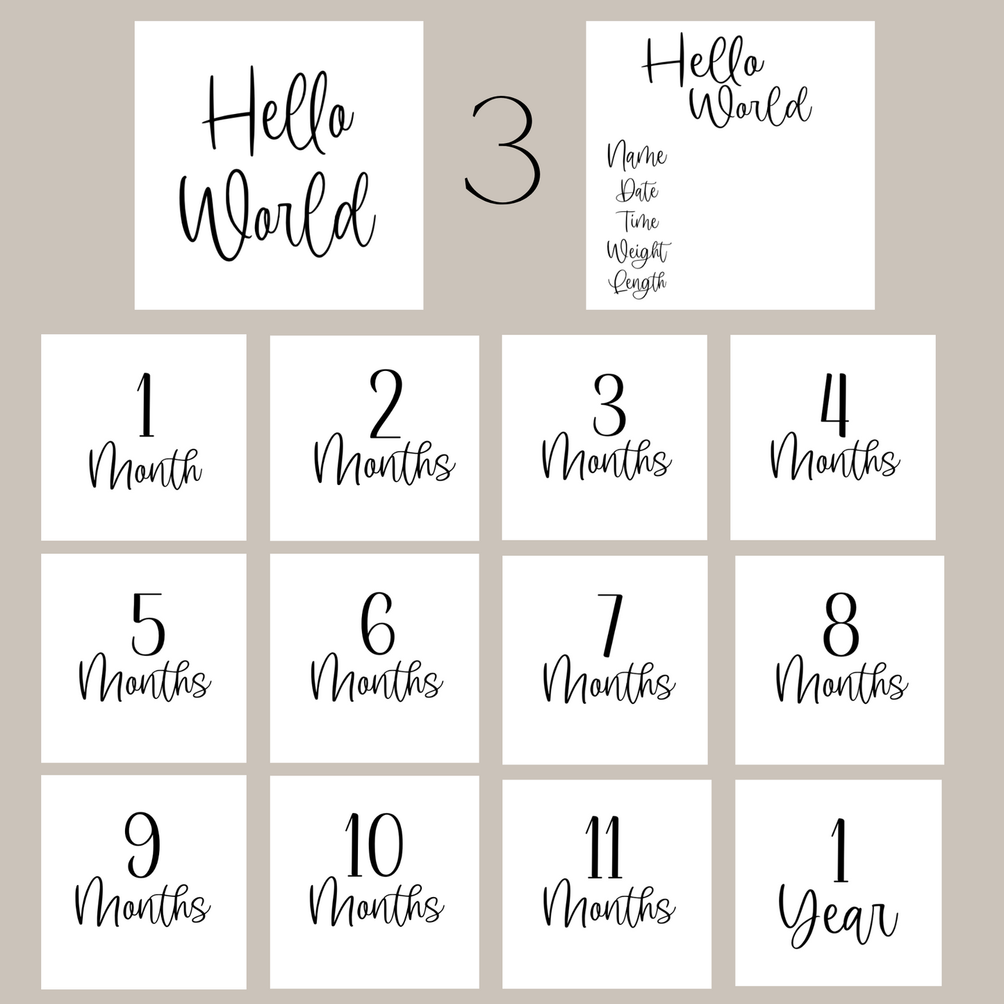 "Hello World" Acrylic Birth Announcement Sign Set